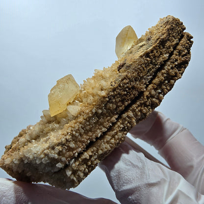 Seltene Calcit XX auf Matrix Kristall Spitze, gelb Erongo, Namibia 94*65*29mm #13117