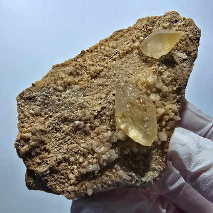 Seltene Calcit XX auf Matrix Kristall Spitze, gelb Erongo, Namibia 94*65*29mm #13117