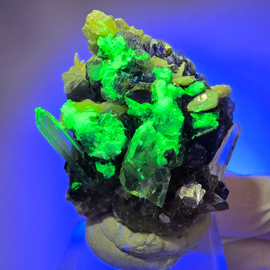 Phantom Fluorit, Hyalit Opal, Rauchquarz, Muskovit Stufe Erongo, Namibia 39*37*28mm #13119