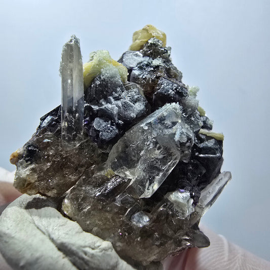 Phantom Fluorit, Hyalit Opal, Rauchquarz, Muskovit Stufe Erongo, Namibia 39*37*28mm #13119