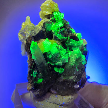 Phantom Fluorit, Hyalit Opal, Rauchquarz, Muskovit Stufe Erongo, Namibia 39*37*28mm #13119