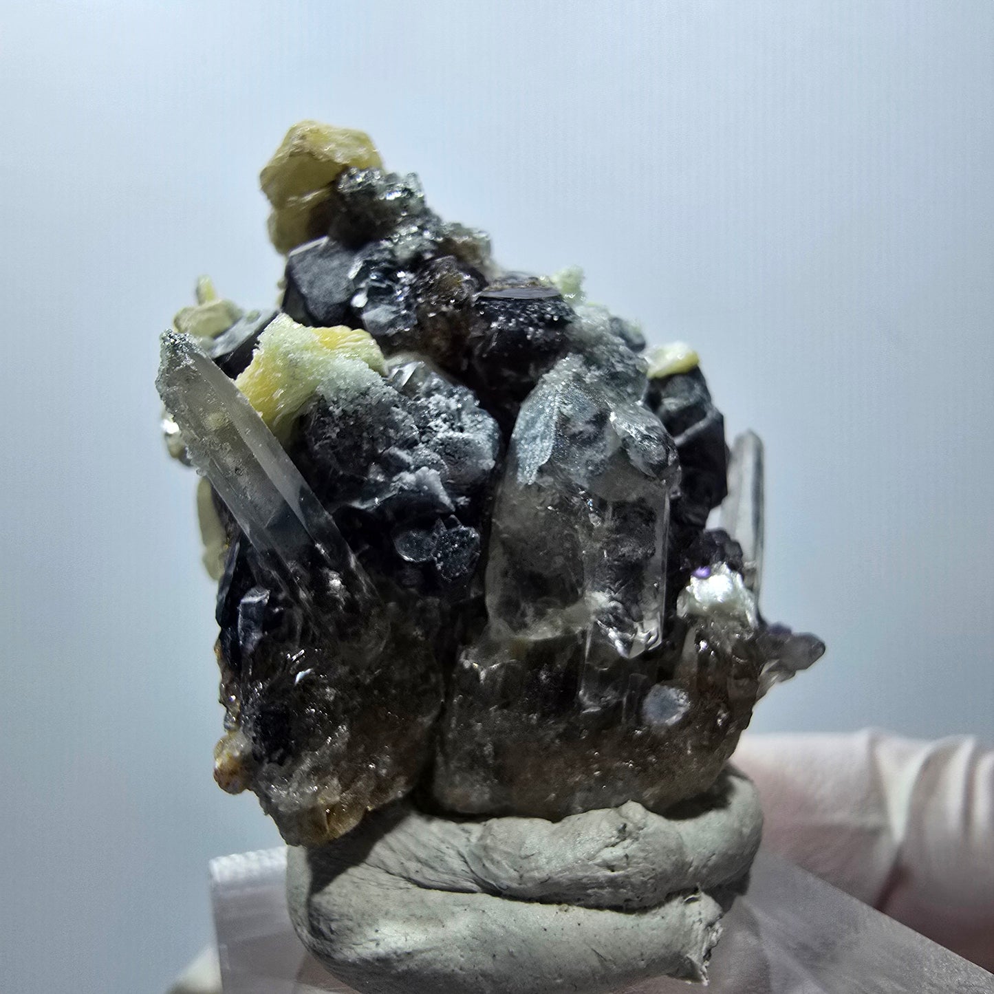 Phantom Fluorit, Hyalit Opal, Rauchquarz, Muskovit Stufe Erongo, Namibia 39*37*28mm #13119