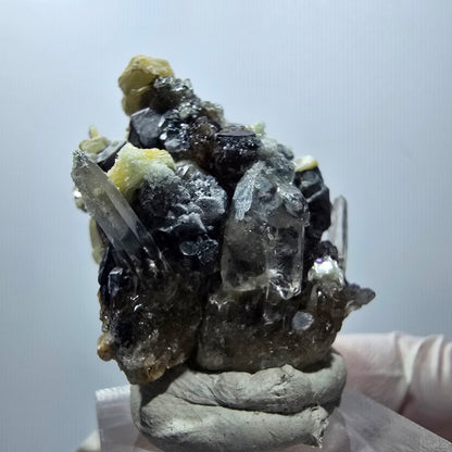 Phantom Fluorit, Hyalit Opal, Rauchquarz, Muskovit Stufe Erongo, Namibia 39*37*28mm #13119