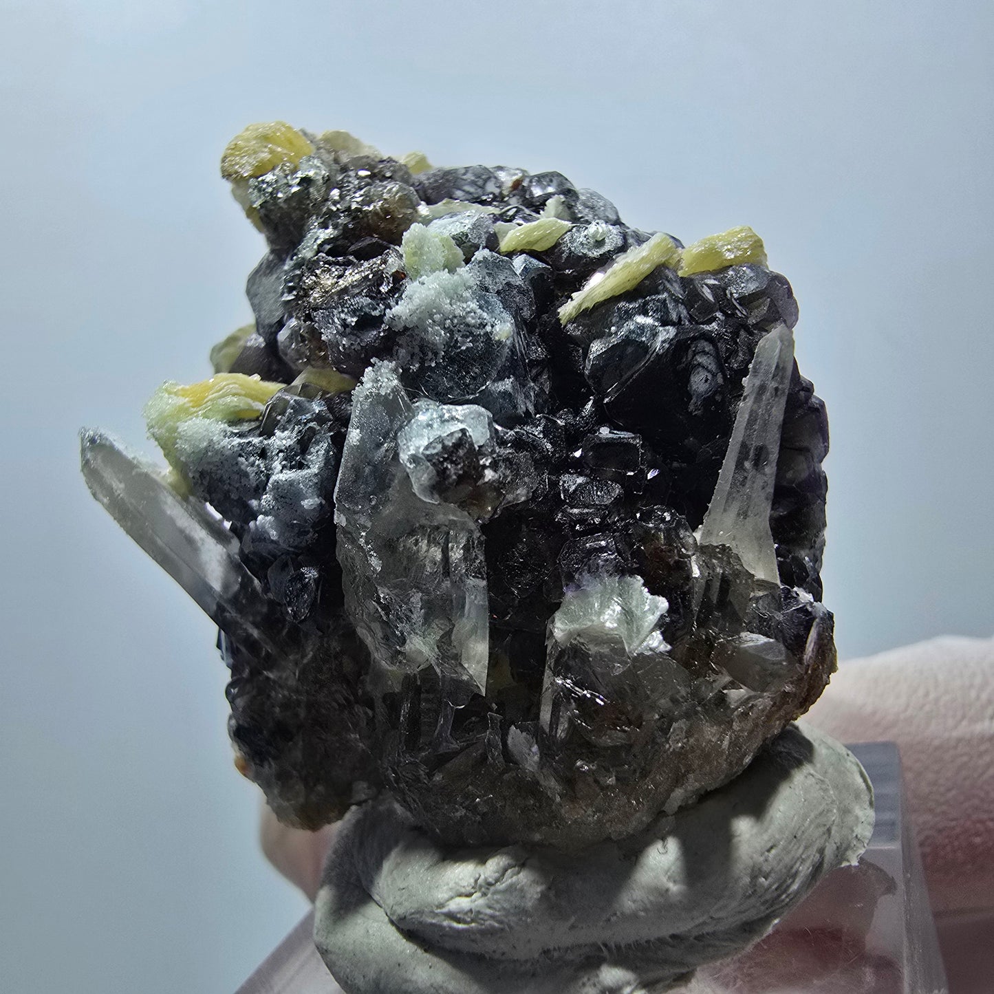 Phantom Fluorit, Hyalit Opal, Rauchquarz, Muskovit Stufe Erongo, Namibia 39*37*28mm #13119