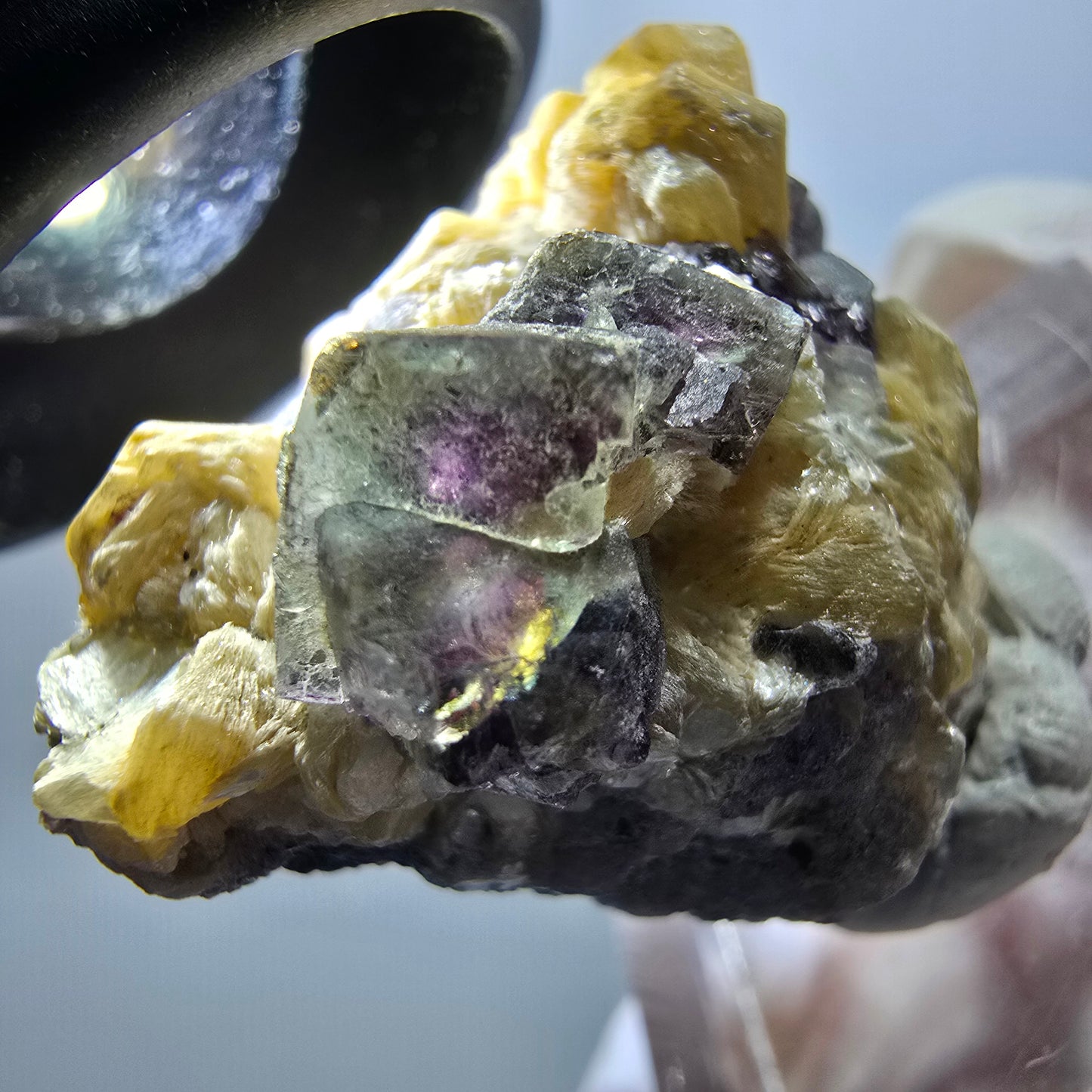 Phantom Fluorit, Hyalit Opal, Muskovit Stufe Erongo, Namibia 32*26*22mm #13120