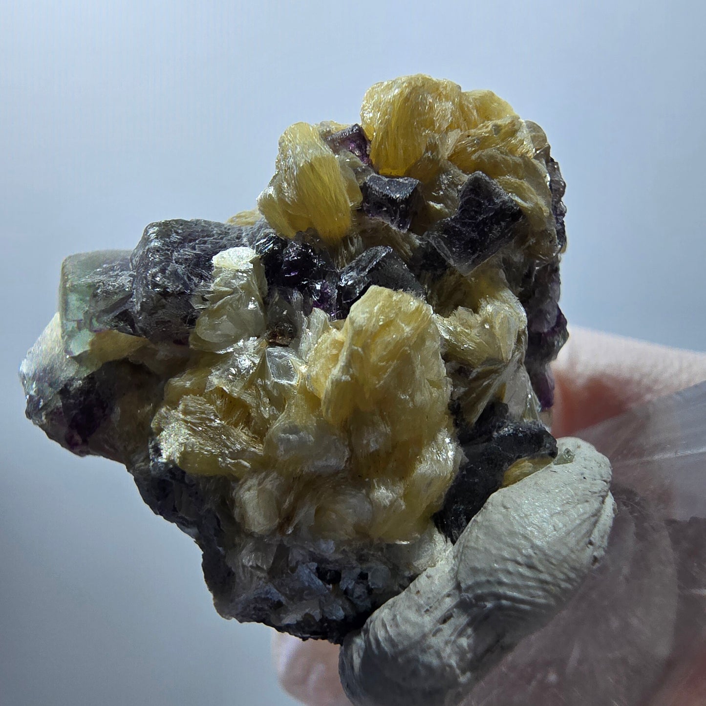 Phantom Fluorit, Hyalit Opal, Muskovit Stufe Erongo, Namibia 32*26*22mm #13120