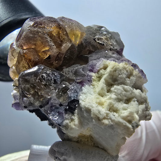 Phantom Fluorit Würfel, Schörl Turmalin, Orthoklas Stufe Erongo, Namibia 43*31*37mm #13123
