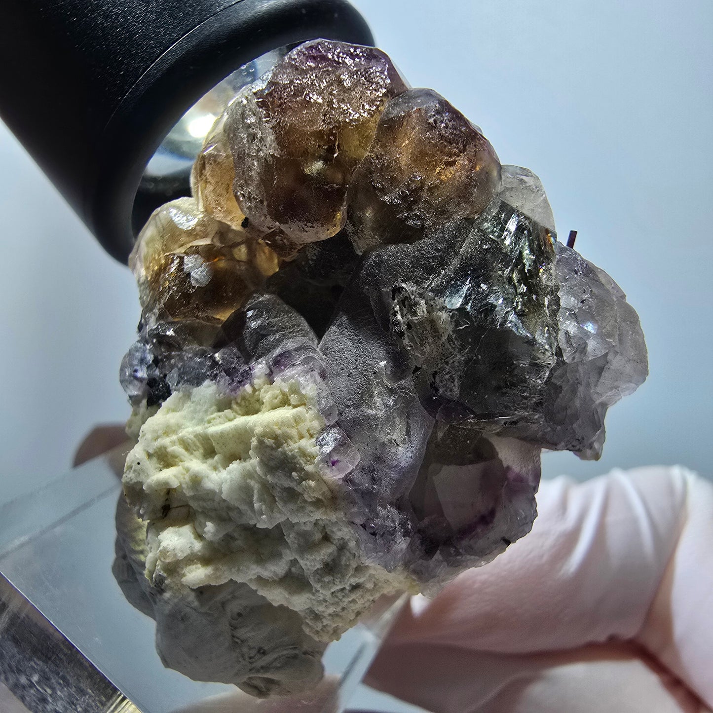 Phantom Fluorit Würfel, Schörl Turmalin, Orthoklas Stufe Erongo, Namibia 43*31*37mm #13123