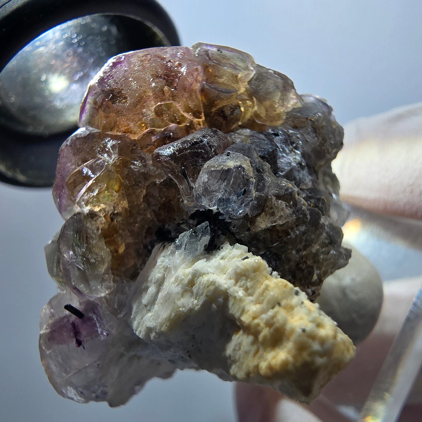 Phantom Fluorit Würfel, Schörl Turmalin, Orthoklas Stufe Erongo, Namibia 43*31*37mm #13123