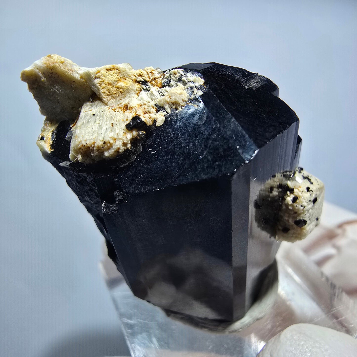 Symmetrische Schörl Turmalin, Hyalit Opal, Orthoklas Stufe Erongo, Namibia 35*29*20mm #13151