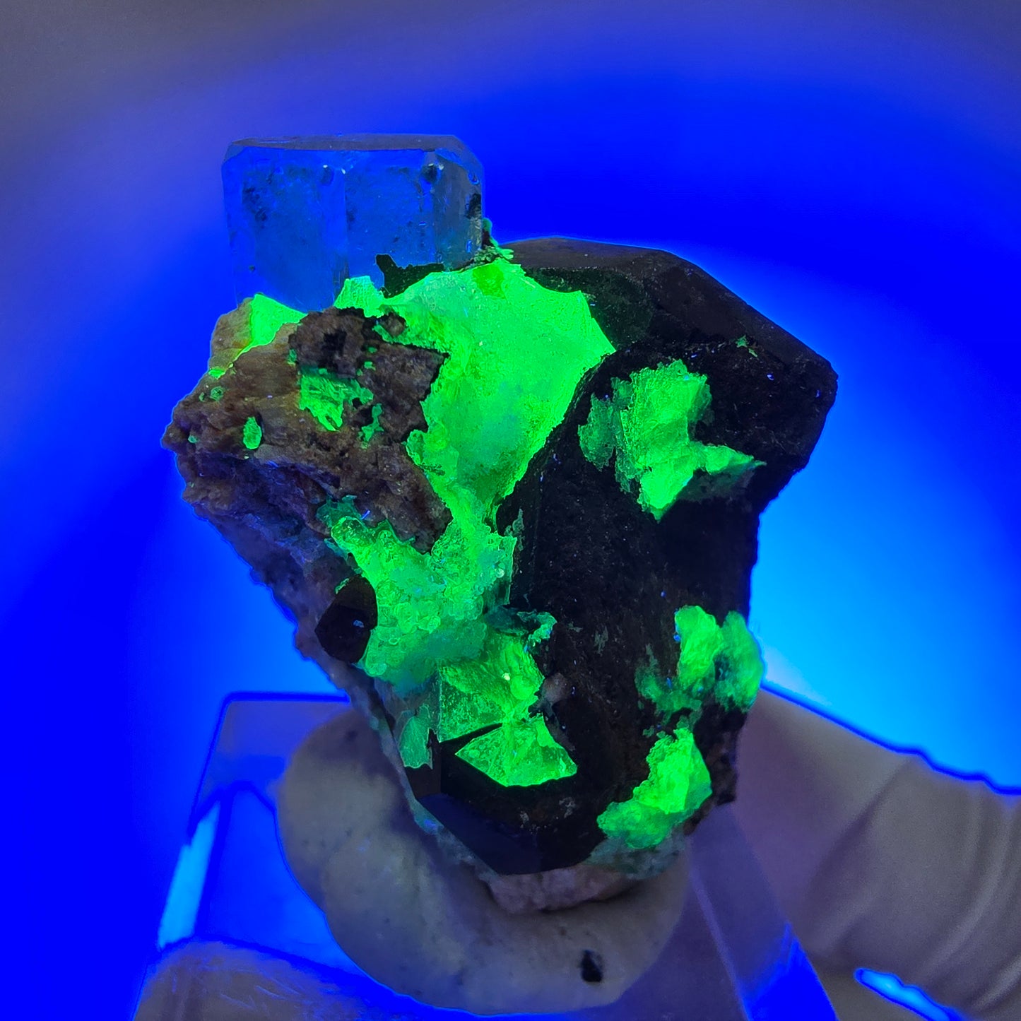 Seltene Aquamarin, Schörl Turmalin, Hyalit Opal Stufe Erongo, Namibia 38*32*25mm #13158