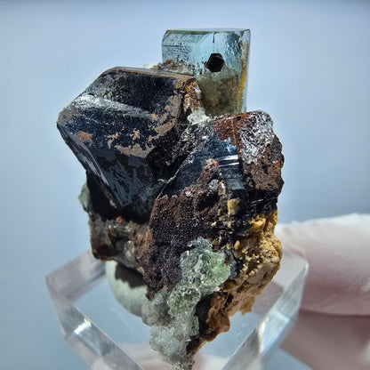 Seltene Aquamarin, Schörl Turmalin, Hyalit Opal Stufe Erongo, Namibia 38*32*25mm #13158