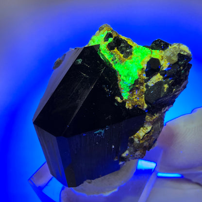 Symmetrische Schörl Turmalin, Rauchquarz, Hyalit Opal Stufe Erongo, Namibia 40*33*28mm #13161
