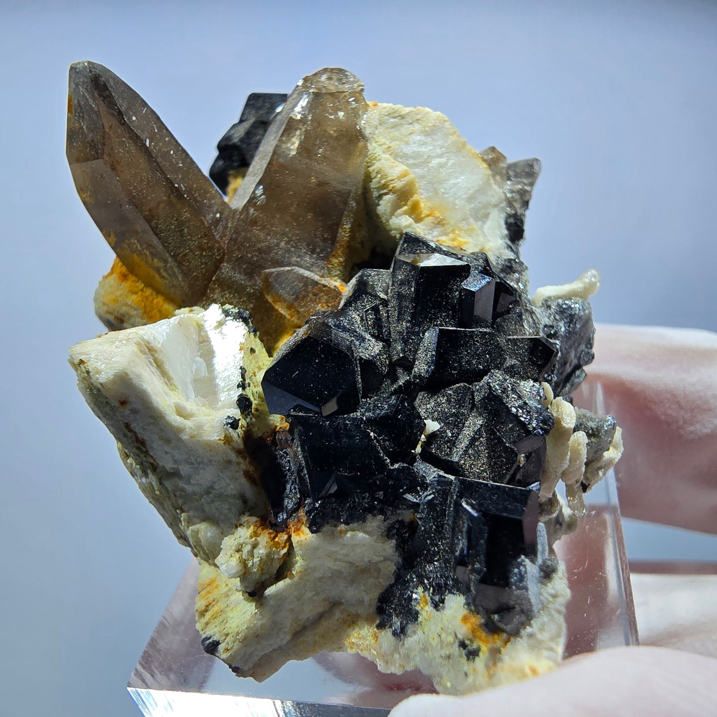 Schörl Turmalin, Rauchquarz, Hyalit Opal, Orthoklas Stufe Erongo, Namibia 51*33*27mm #13169
