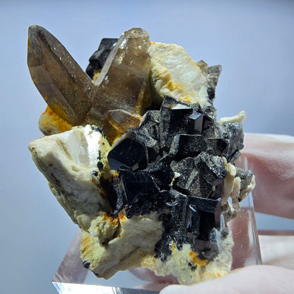 Schörl Turmalin, Rauchquarz, Hyalit Opal, Orthoklas Stufe Erongo, Namibia 51*33*27mm #13169