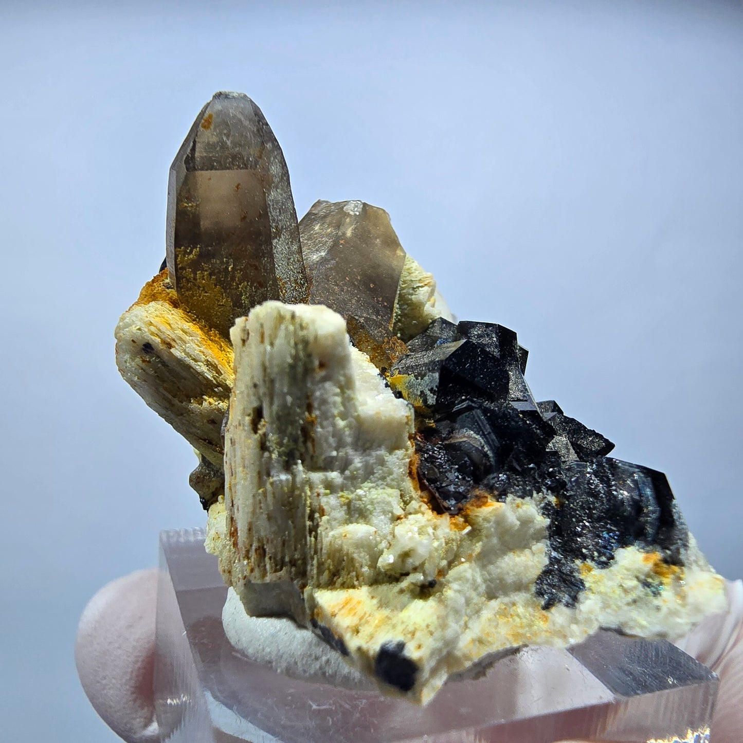 Schörl Turmalin, Rauchquarz, Hyalit Opal, Orthoklas Stufe Erongo, Namibia 51*33*27mm #13169