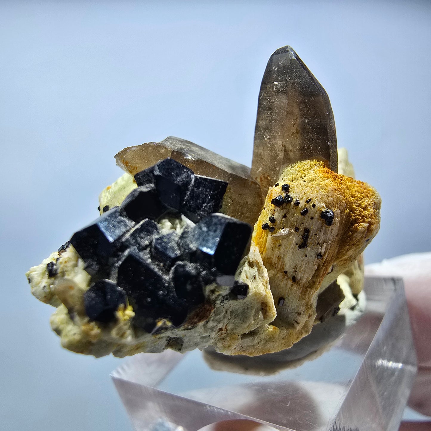 Schörl Turmalin, Rauchquarz, Hyalit Opal, Orthoklas Stufe Erongo, Namibia 51*33*27mm #13169