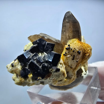 Schörl Turmalin, Rauchquarz, Hyalit Opal, Orthoklas Stufe Erongo, Namibia 51*33*27mm #13169