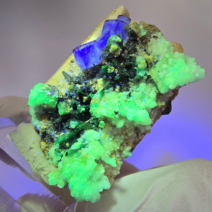 Phantom Fluorit, Hyalit Opal, Schörl Turmalin auf Orthoklas Erongo, Namibia 44*30*23mm #13170