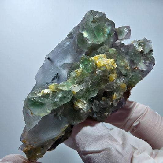 Phantom Fluorit, Hyalit Opal, Schörl Turmalin, Muskovit Erongo, Namibia 77*43*40mm #13171
