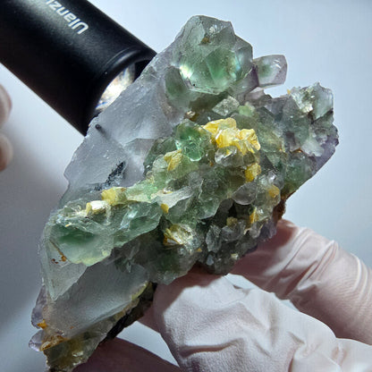Phantom Fluorit, Hyalit Opal, Schörl Turmalin, Muskovit Erongo, Namibia 77*43*40mm #13171