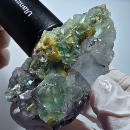 Phantom Fluorit, Hyalit Opal, Schörl Turmalin, Muskovit Erongo, Namibia 77*43*40mm #13171