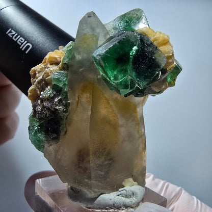 Phantom Fluorit, Hyalit Opal, Rauchquarz, Muskovit Erongo, Namibia 51*49*30mm #13172