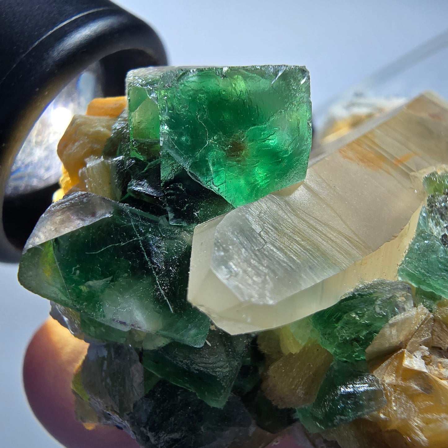 Phantom Fluorit, Hyalit Opal, Rauchquarz, Muskovit Erongo, Namibia 51*49*30mm #13172