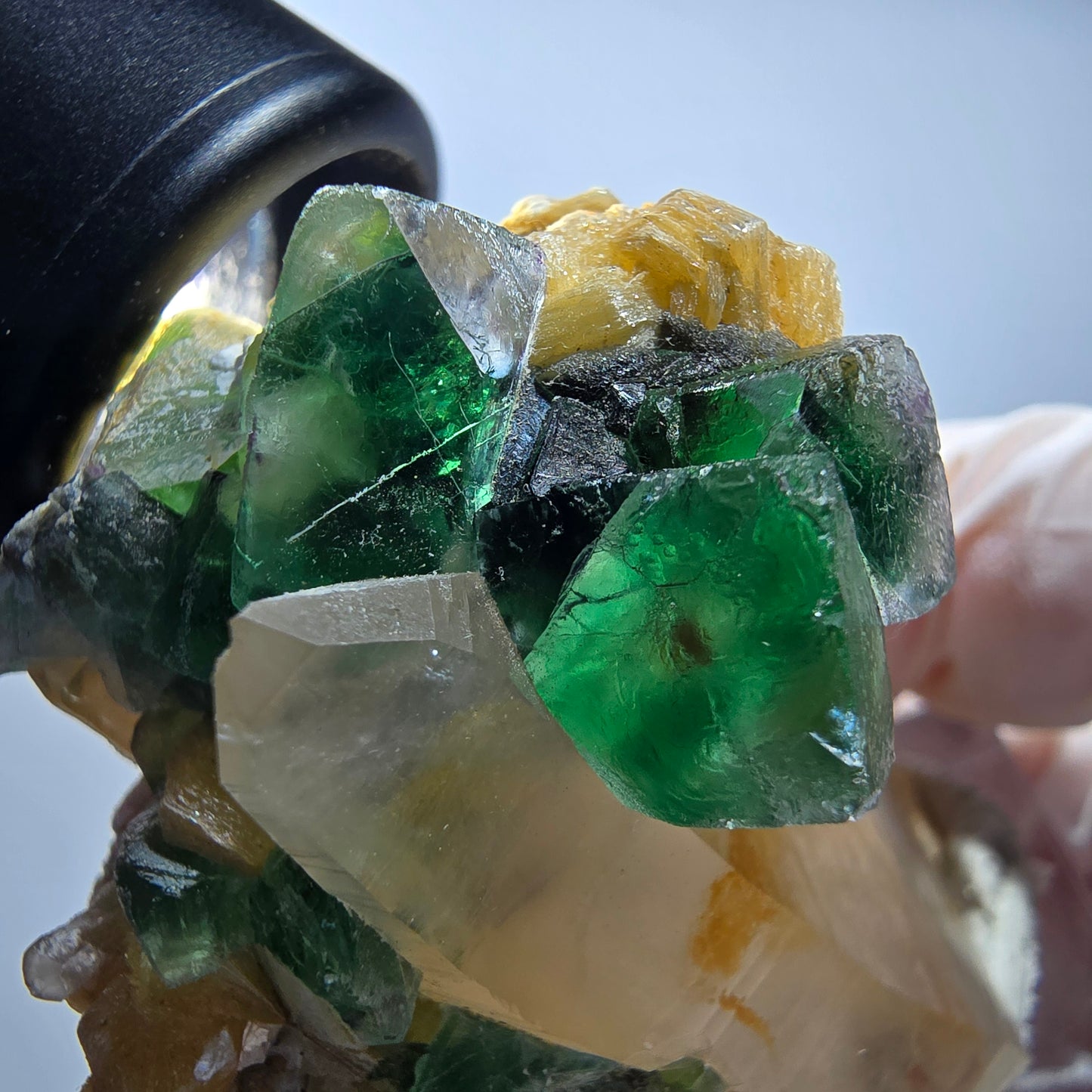 Phantom Fluorit, Hyalit Opal, Rauchquarz, Muskovit Erongo, Namibia 51*49*30mm #13172