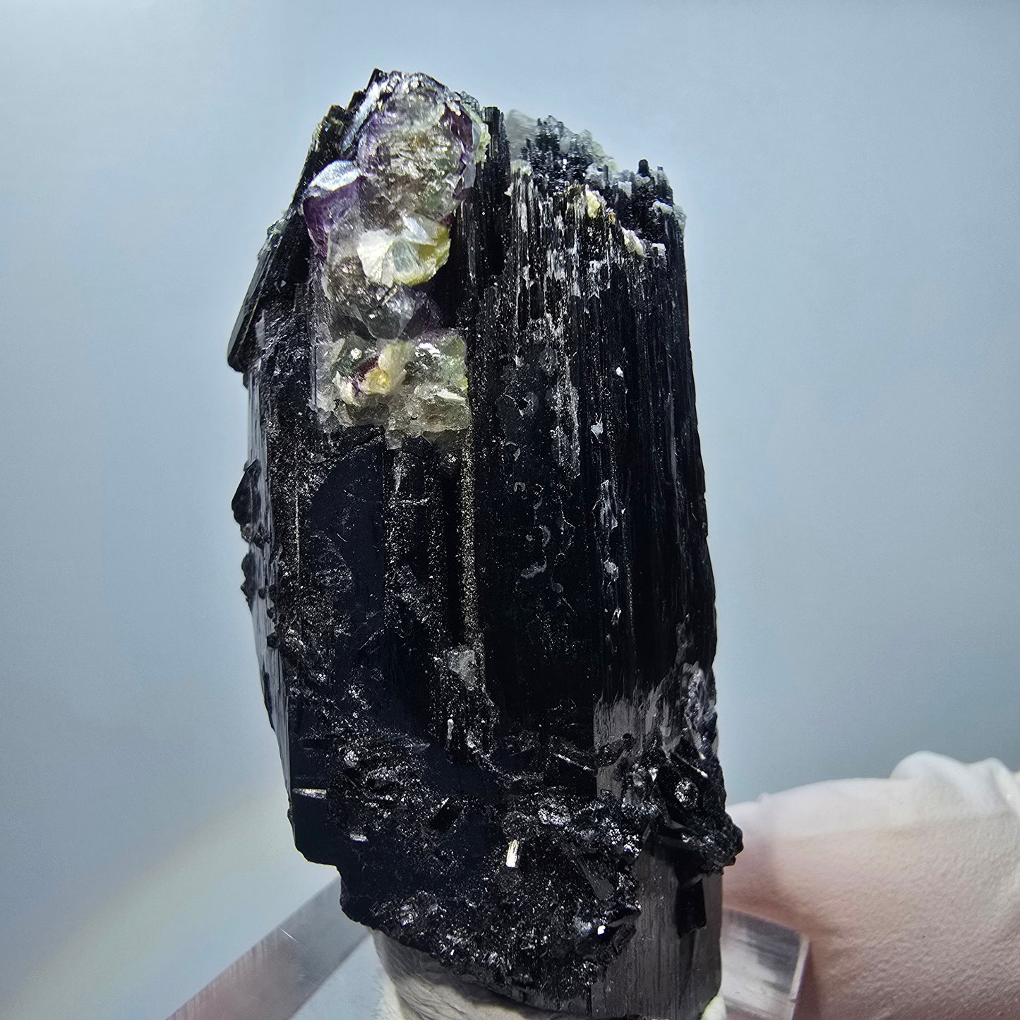 Phantom Fluorit, Hyalit, Schörl Turmalin, Rauchquarz, Muskovit Erongo, Namibia 57*25*24mm #13175