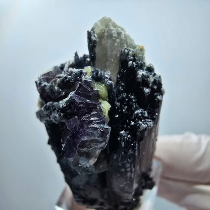 Phantom Fluorit, Hyalit, Schörl Turmalin, Rauchquarz, Muskovit Erongo, Namibia 57*25*24mm #13175