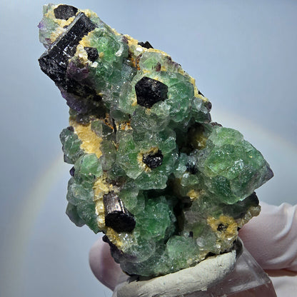 Phantom Fluorit Würfel, Schörl Turmalin, Muskovit Stufe Erongo, Namibia 60*40*30mm #13176