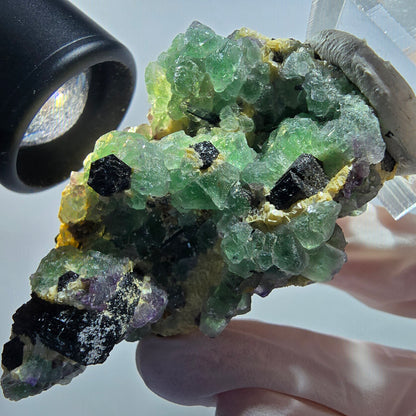 Phantom Fluorit Würfel, Schörl Turmalin, Muskovit Stufe Erongo, Namibia 60*40*30mm #13176