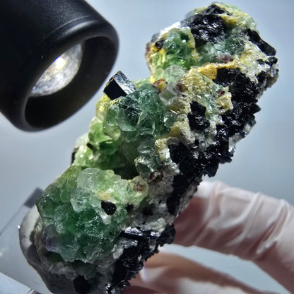 Phantom Fluorit Würfel, Schörl Turmalin, Muskovit Stufe Erongo, Namibia 60*40*30mm #13176