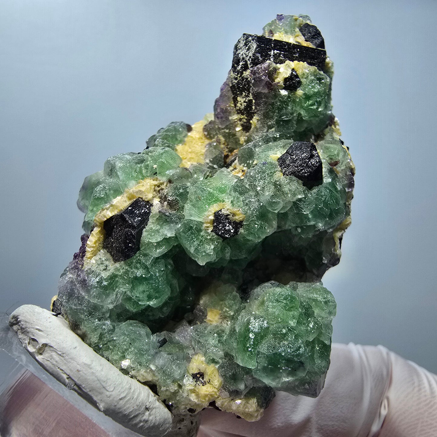 Phantom Fluorit Würfel, Schörl Turmalin, Muskovit Stufe Erongo, Namibia 60*40*30mm #13176