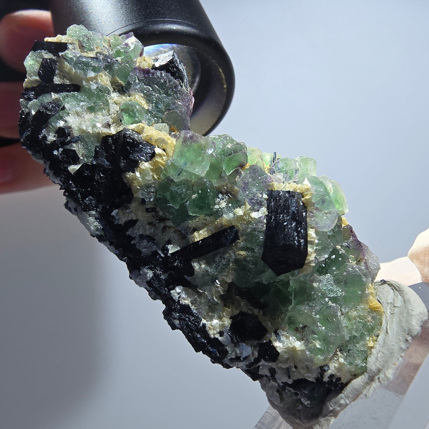 Phantom Fluorit Würfel, Schörl Turmalin, Muskovit Stufe Erongo, Namibia 60*40*30mm #13176