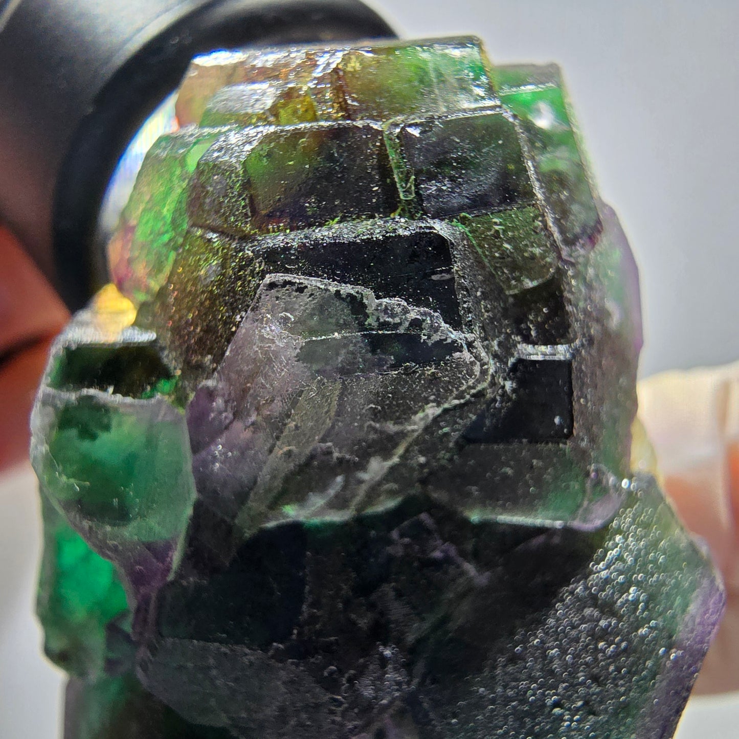 Phantom Fluorit Würfel, hexagonal, Hyalit Opal, Muskovit Stufe Erongo, Namibia 61*38*33mm #13177