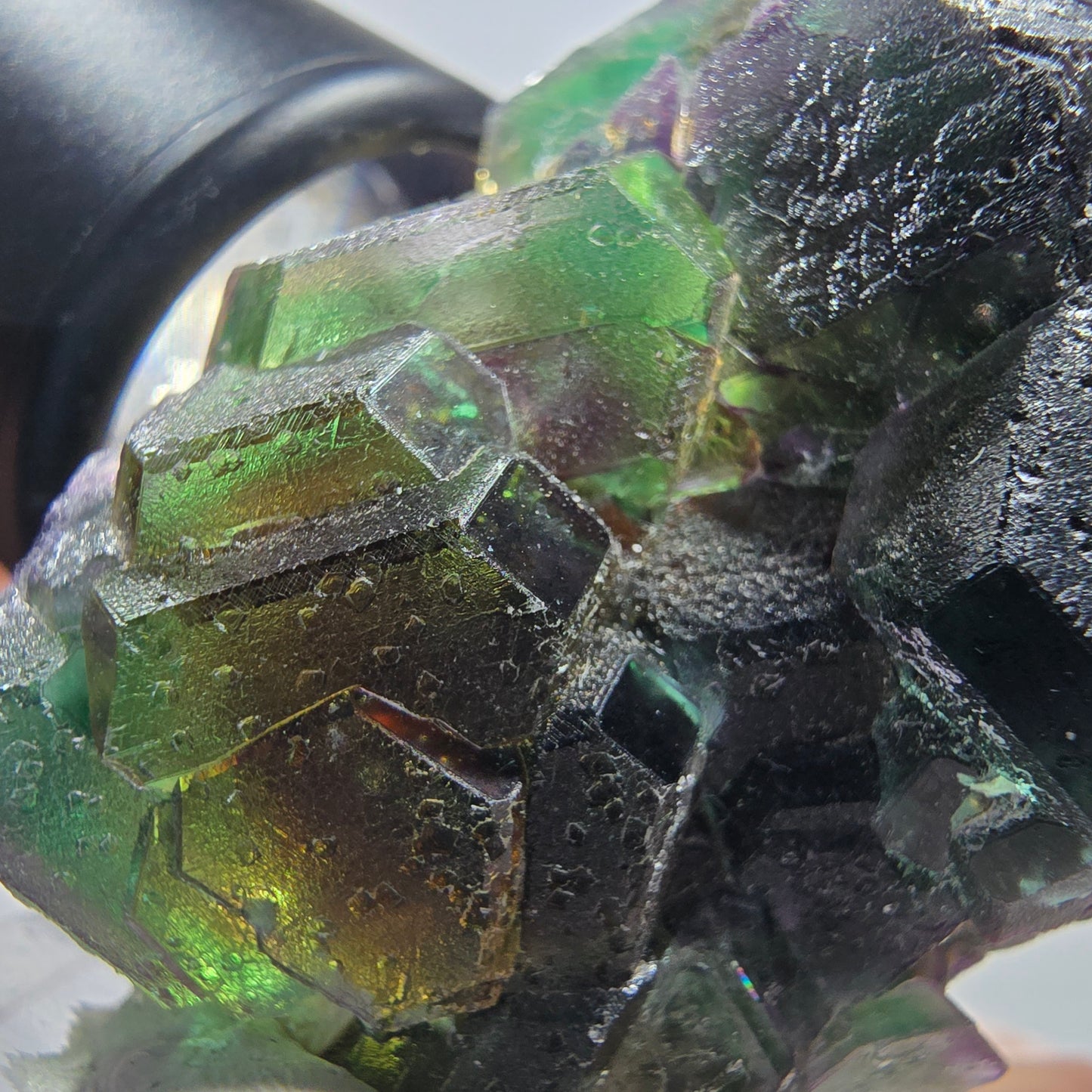 Phantom Fluorit Würfel, hexagonal, Hyalit Opal, Muskovit Stufe Erongo, Namibia 61*38*33mm #13177
