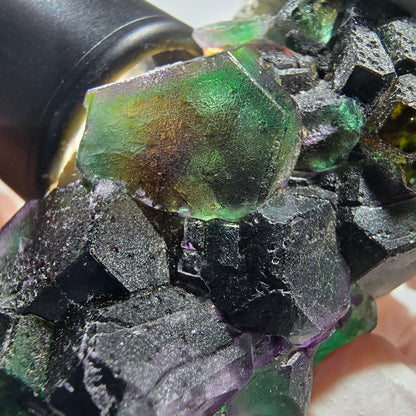 Phantom Fluorit Würfel, hexagonal, Hyalit Opal, Muskovit Stufe Erongo, Namibia 61*38*33mm #13177