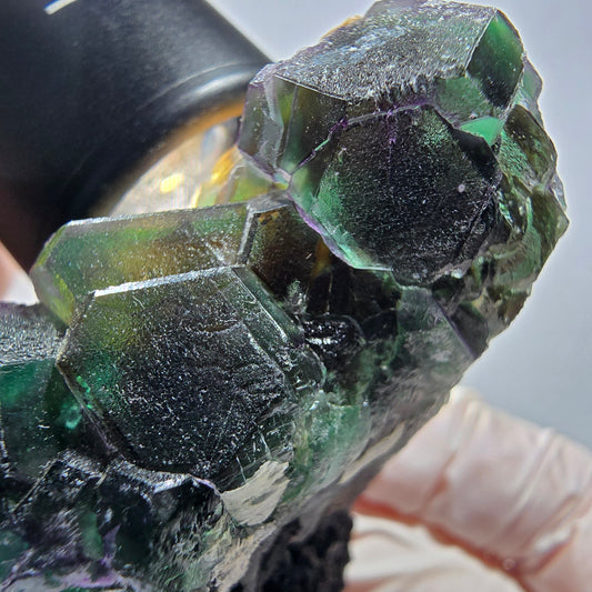 Phantom Fluorit Würfel, hexagonal, Muskovit Stufe Erongo, Namibia 65*47*39mm #13178