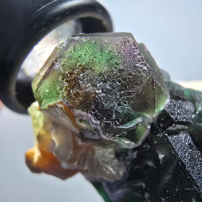 Phantom Fluorit Würfel, hexagonal, Muskovit Stufe Erongo, Namibia 65*47*39mm #13178