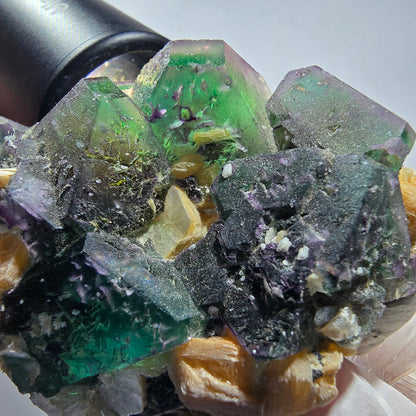 Phantom Fluorit Würfel, hexagonal, Muskovit Stufe Erongo, Namibia 65*47*39mm #13178