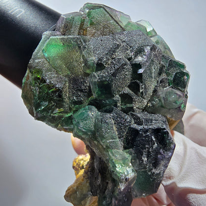 Phantom Fluorit Würfel, hexagonal, Muskovit Stufe Erongo, Namibia 62*53*42mm #13180