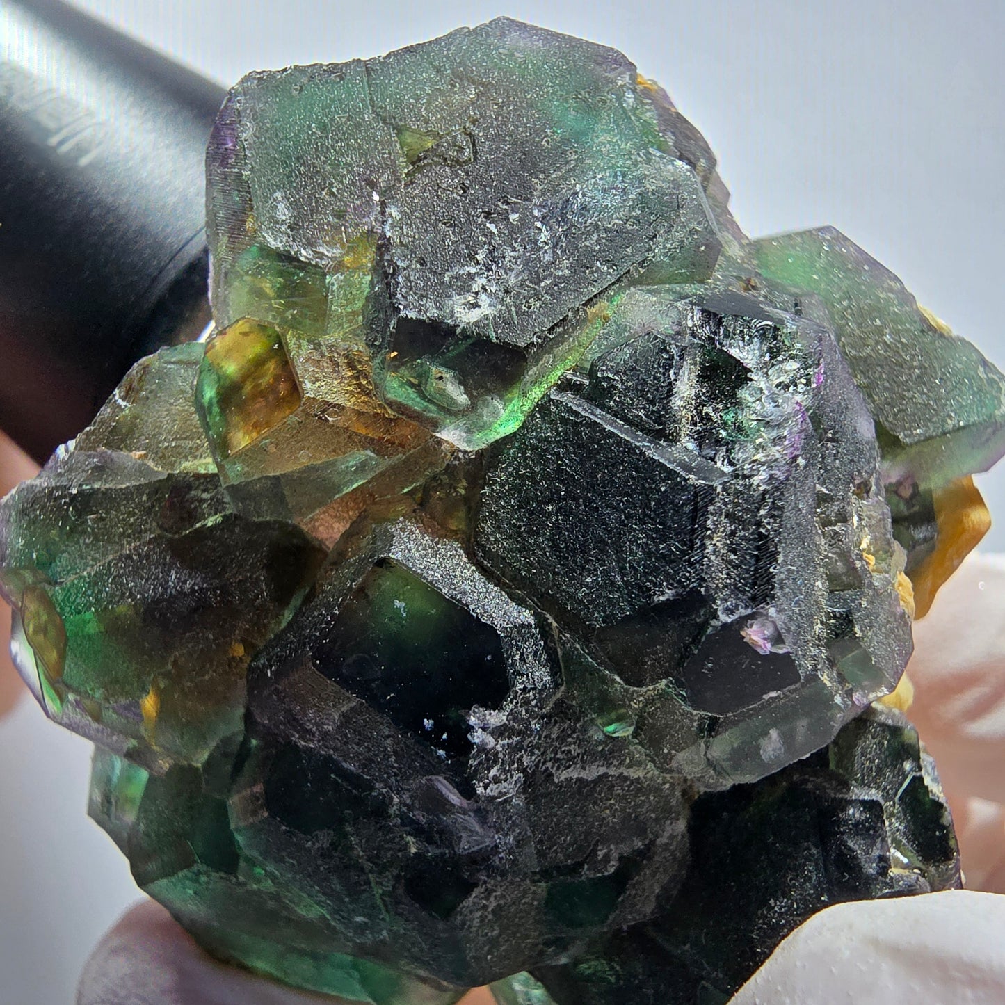 Phantom Fluorit Würfel, hexagonal, Muskovit Stufe Erongo, Namibia 62*53*42mm #13180