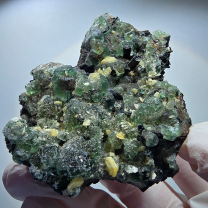 Phantom Fluorit, hexagonal, Hyalit, Schörl Turmalin, Muskovit Erongo, Namibia 66*5935mm #13181