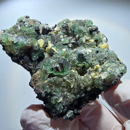 Phantom Fluorit, hexagonal, Hyalit, Schörl Turmalin, Muskovit Erongo, Namibia 66*5935mm #13181