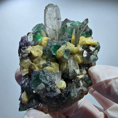 Phantom Fluorit, Hyalit, Schörl Turmalin, Rauchquarz, Muskovit Erongo, Namibia 66*49*34mm #13183