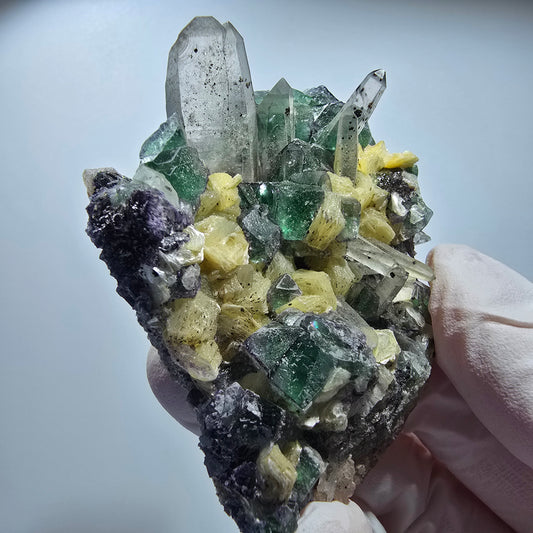 Phantom Fluorit, Hyalit, Schörl Turmalin, Rauchquarz, Muskovit Erongo, Namibia 66*49*34mm #13183