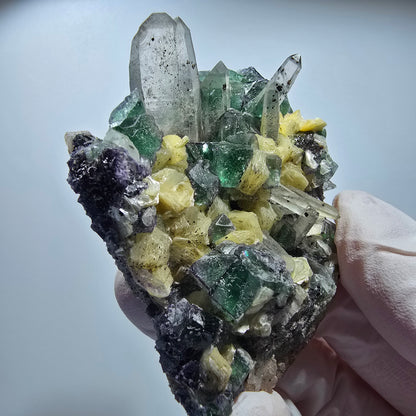 Phantom Fluorit, Hyalit, Schörl Turmalin, Rauchquarz, Muskovit Erongo, Namibia 66*49*34mm #13183