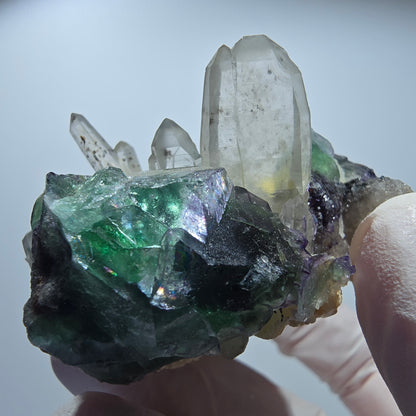 Phantom Fluorit, Hyalit, Schörl Turmalin, Rauchquarz, Muskovit Erongo, Namibia 66*49*34mm #13183